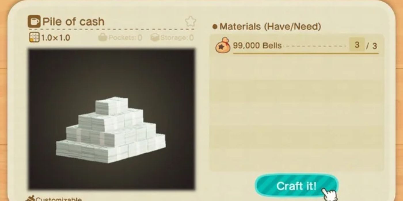 Animal Crossing New Horizons Pile Of Cash Recipe