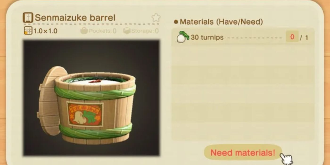 Animal Crossing New Horizons Senmaizuke Barrel Recipe