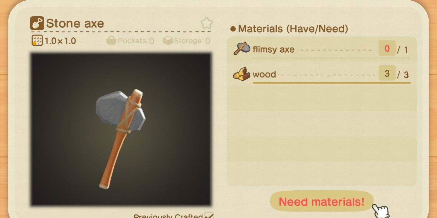 Animal Crossing New Horizons Stone Axe Recipe