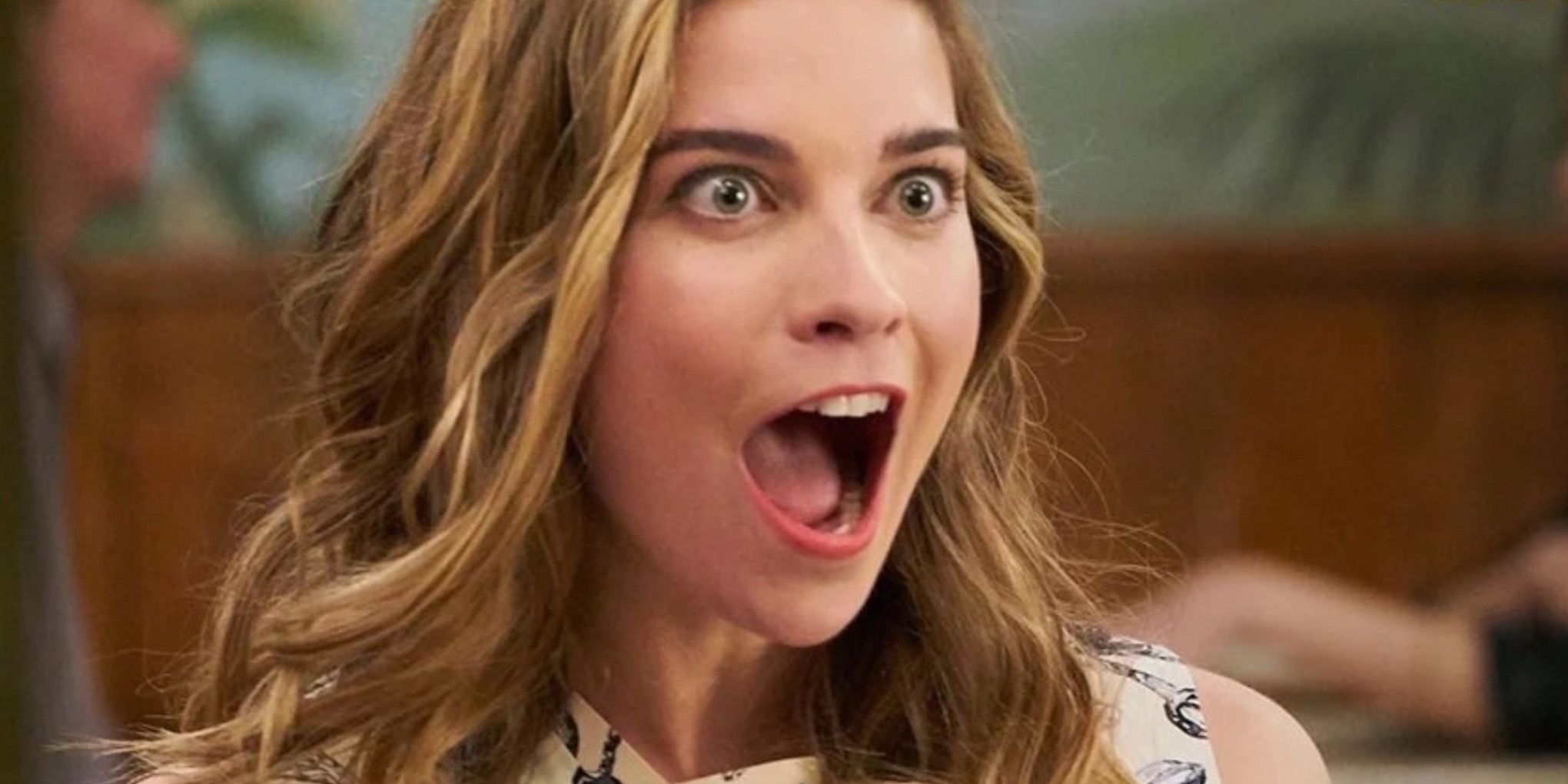 Annie Murphy as Alexis Rose looks surprised on Schitt’s Creek (2015-2020)