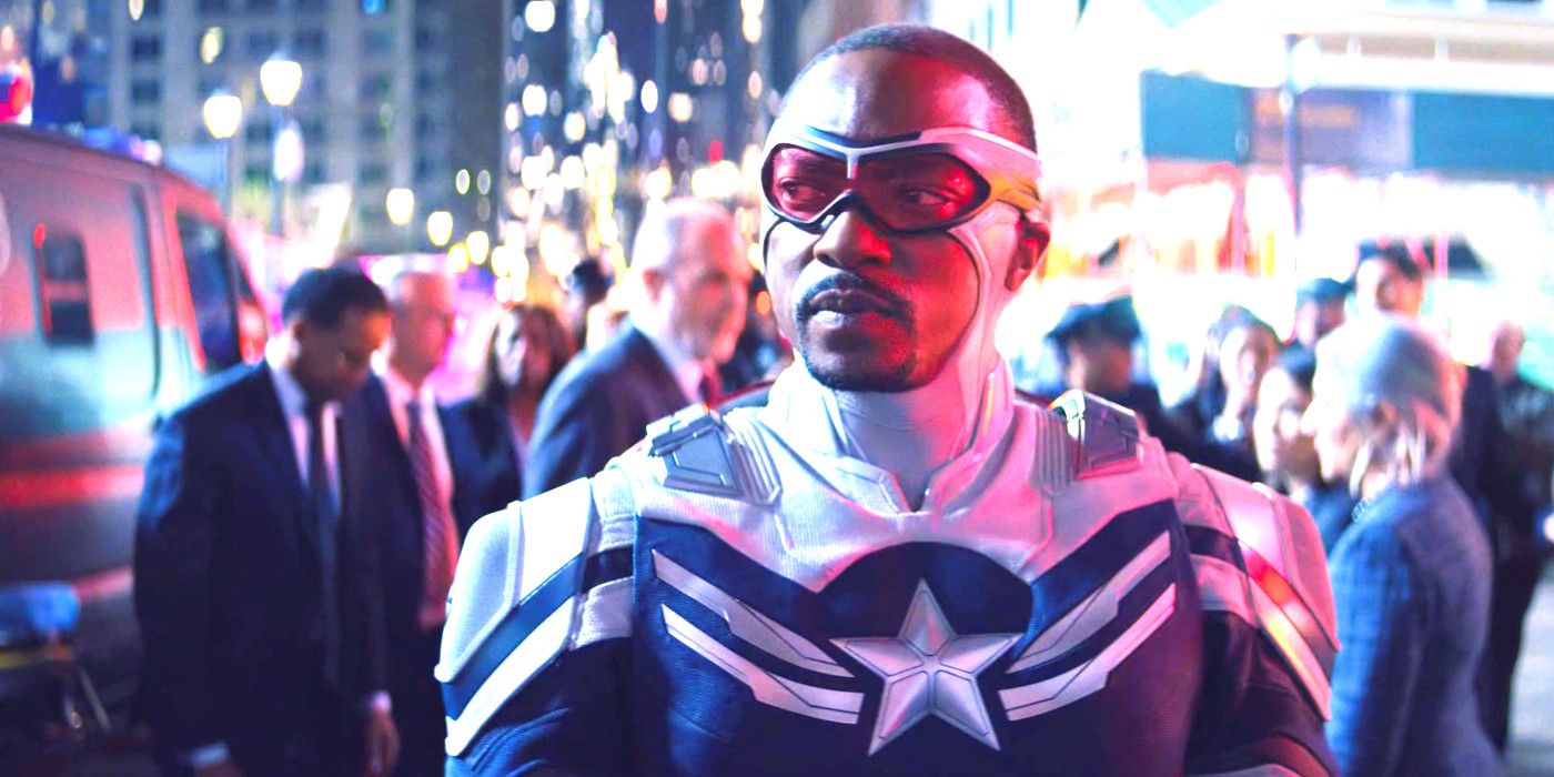 Anthony Mackie As Sam Wilson In The Falcon And The Winter Soldier wearing Captain America costume in the aftermath of an action scene