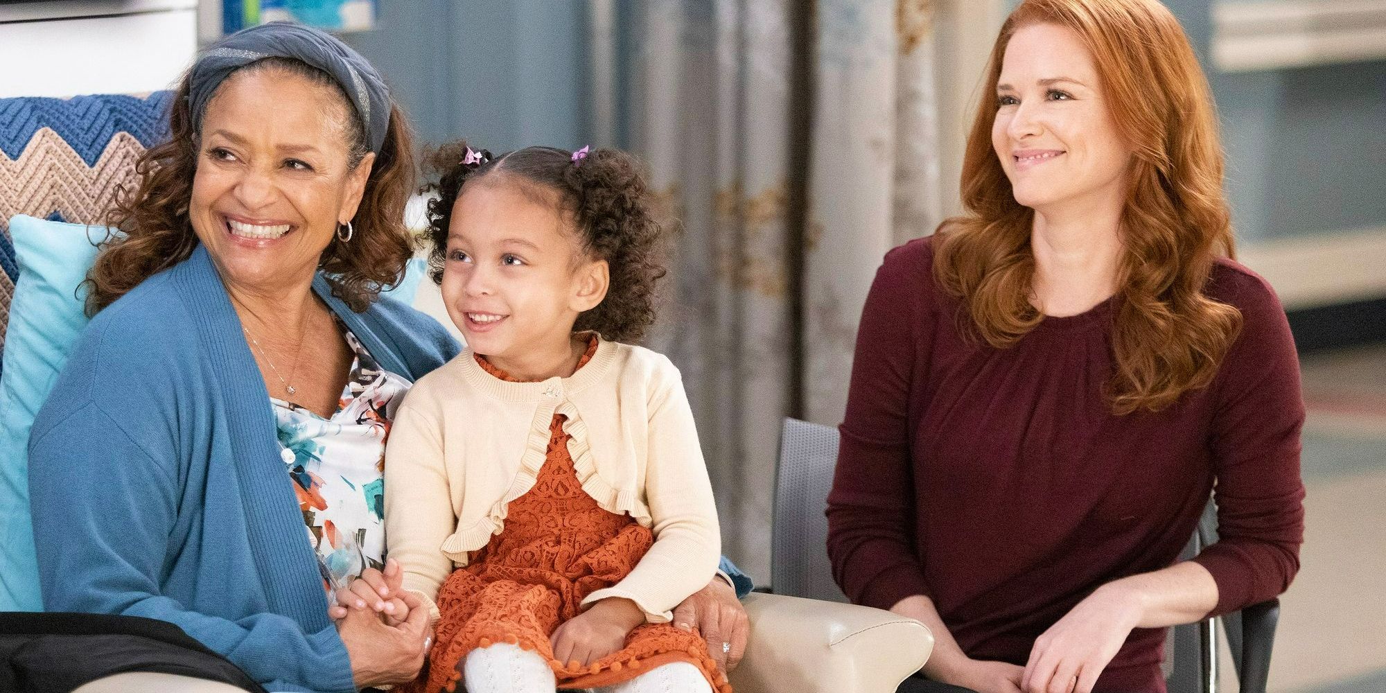 April Catherine and Harriet seated in the Grey&rsquo;s Anatomy season 18 finale