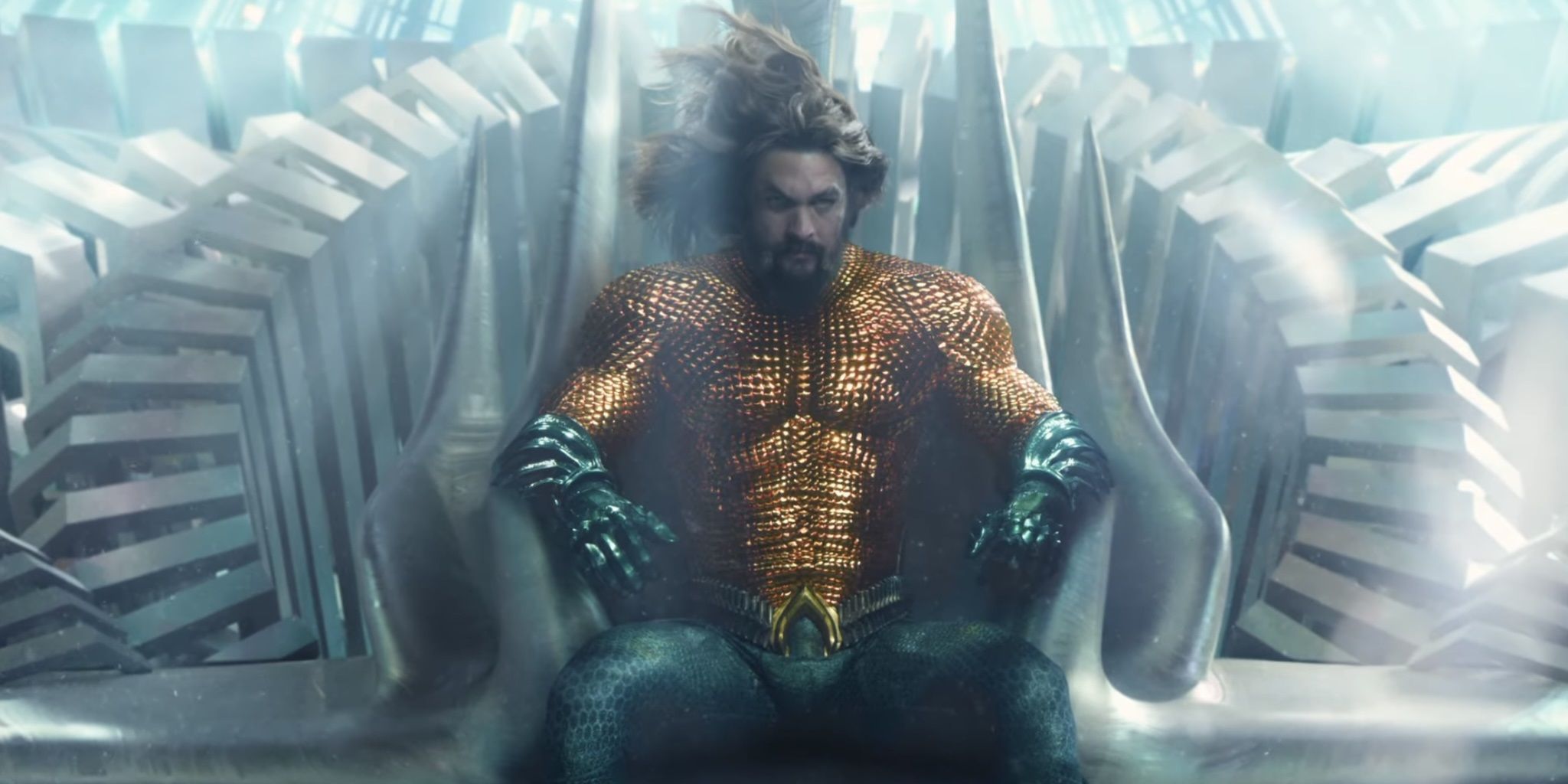 Aquaman sitting on his throne in The Lost Kingdom