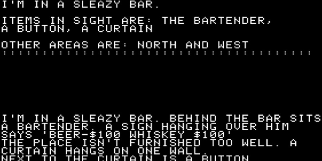 A screenshot from an adult text-based adventure game on Atari.
