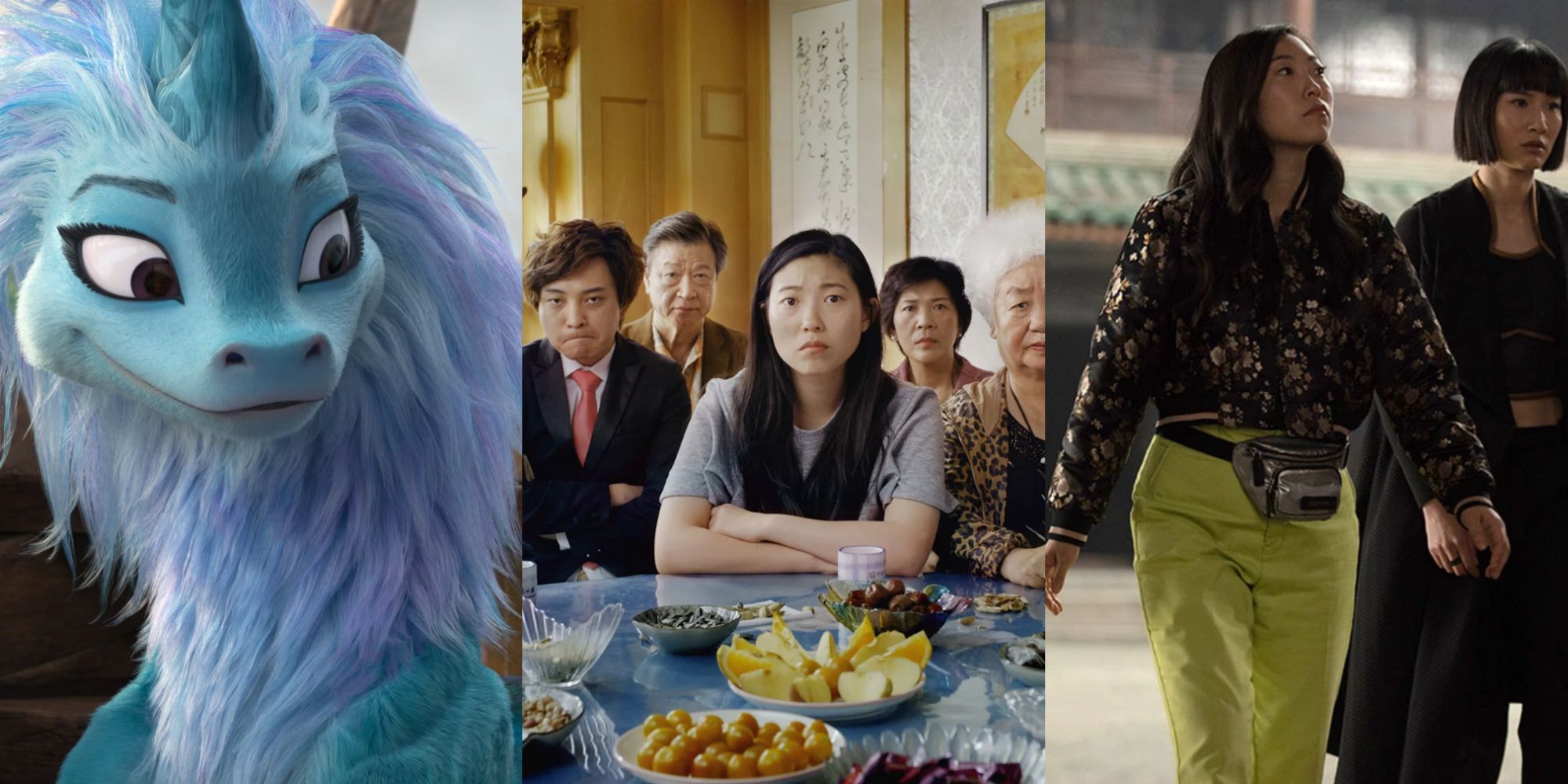 Split image of Raya and the Last Dragon, The Farewell and Shang-Chi