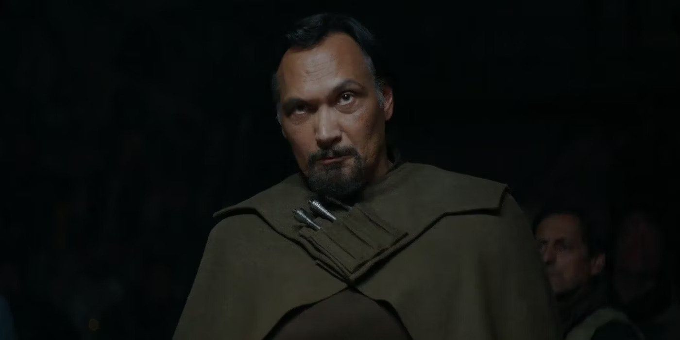 Bail Organa looking serious in front of a dark background.