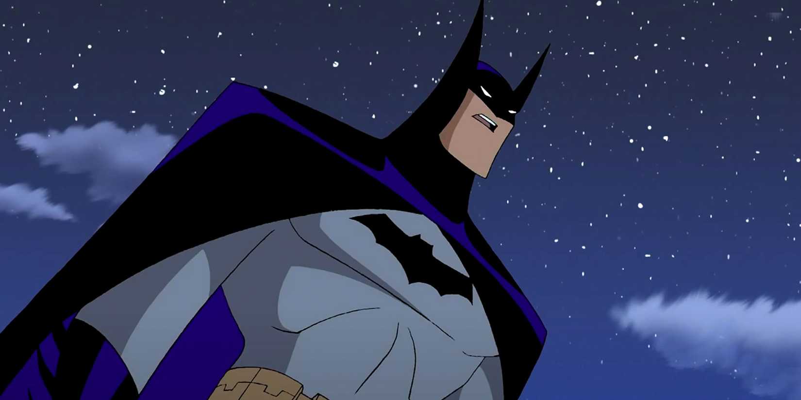 Batman Bruce Wayne in the DCAU looking forward and talking
