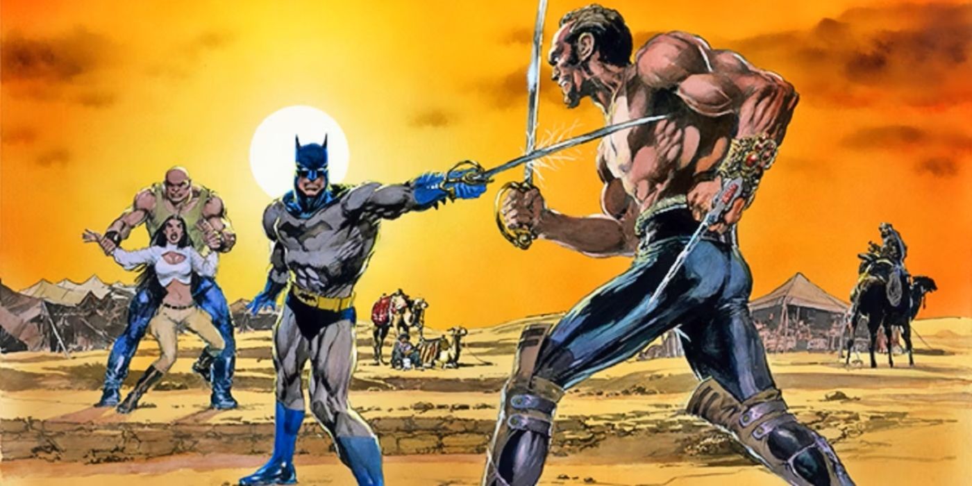 Batman duelando com Ra's al Ghul nos quadrinhos.