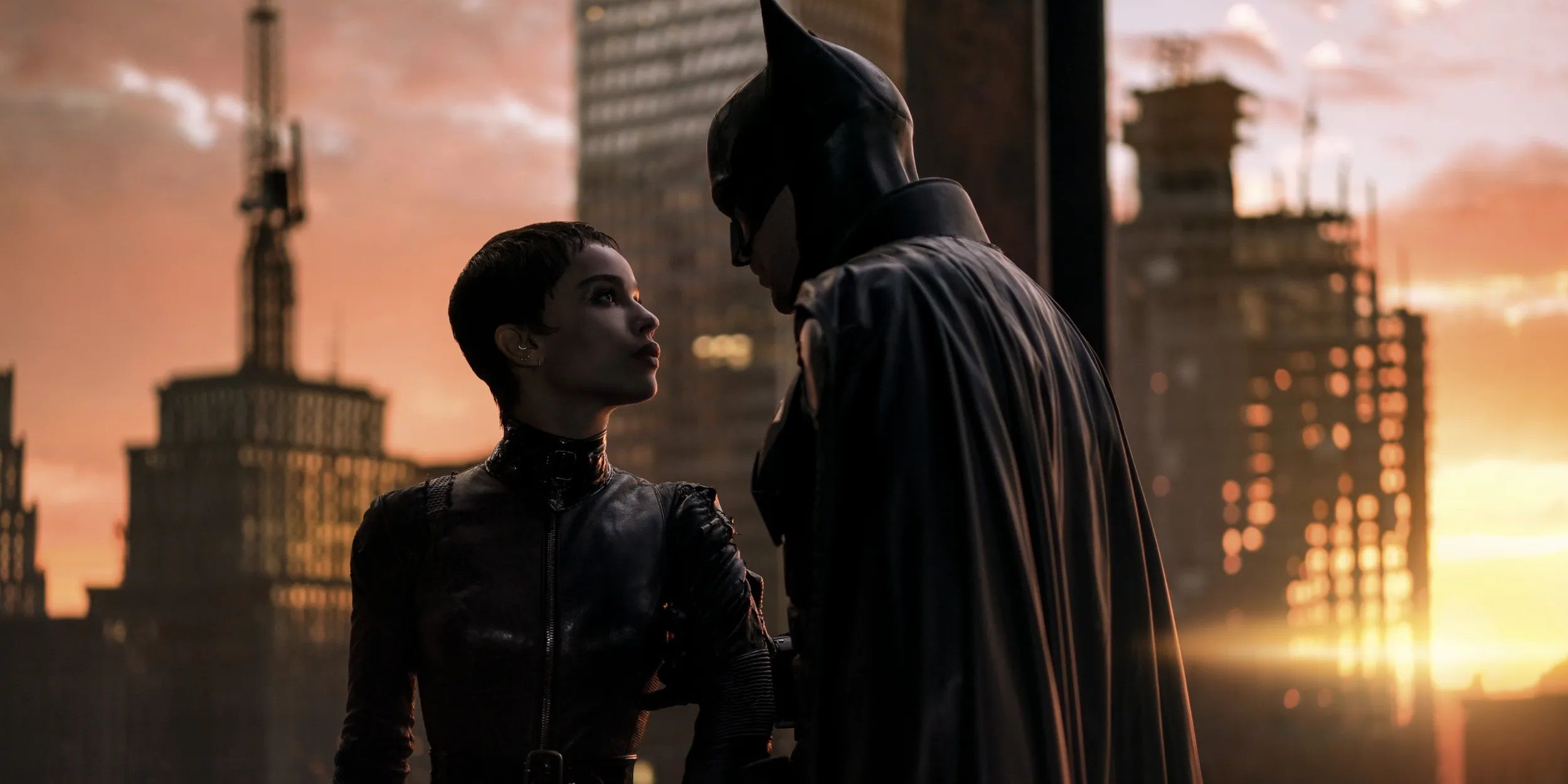 Batman and Catwoman on a rooftop in The Batman
