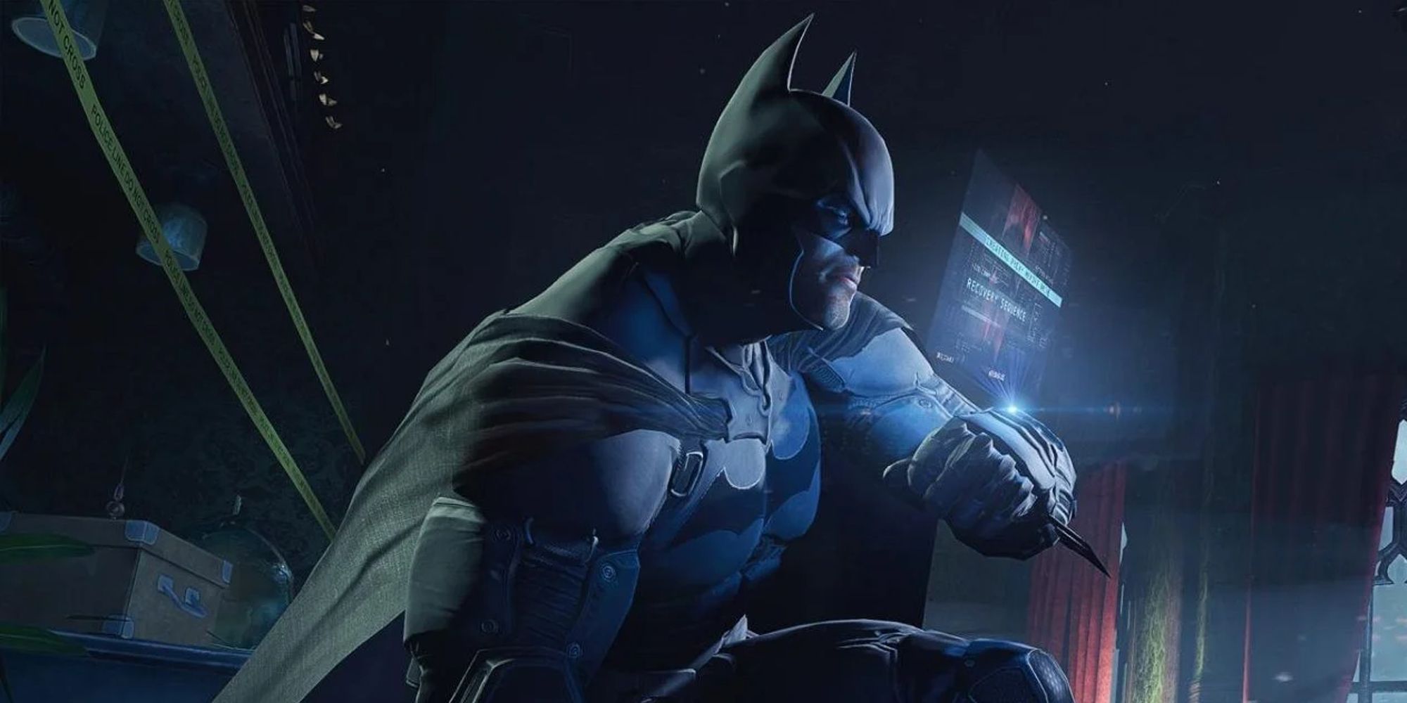 Batman investigando uma cena de crime em Batman Arkham Origins (2013)