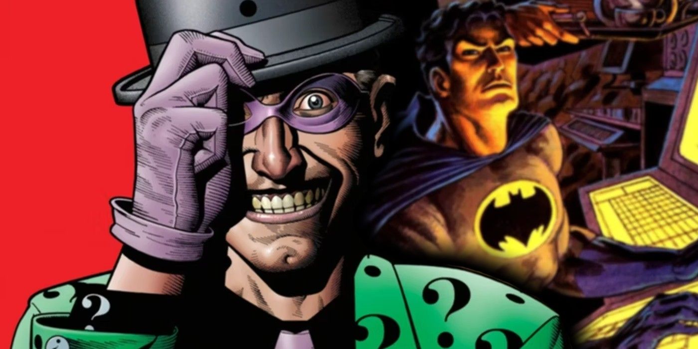 Featured Image:the Riddler (left) Batman in front of a computer (right)