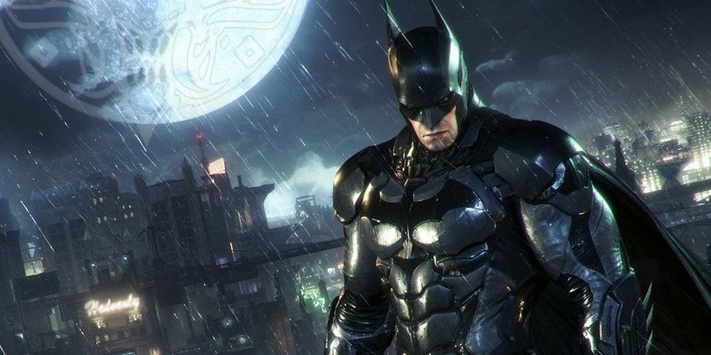 Batman standing in the rain in Arkham Knight