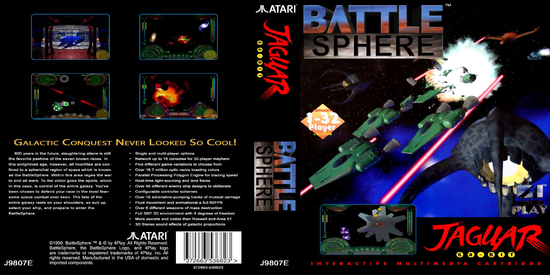 The box art for the rare Atari Jaguar game Battlesphere.