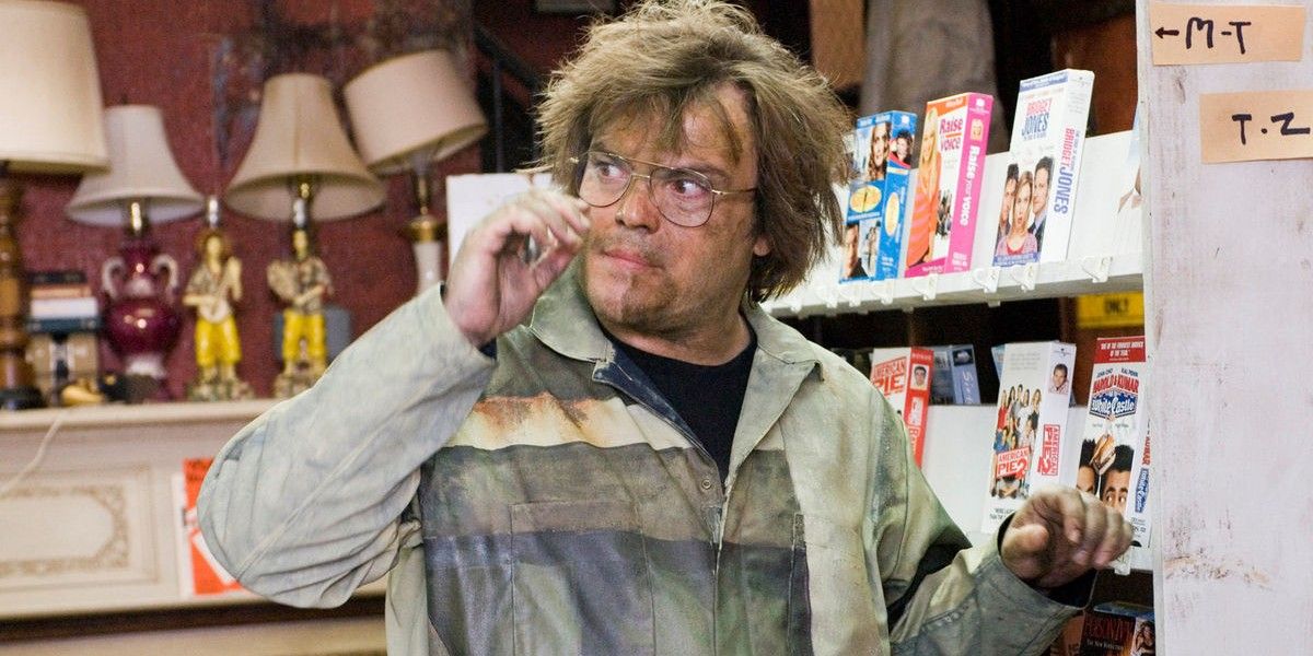 Jack Black in Be Kind Rewind wearing dirt and glasses