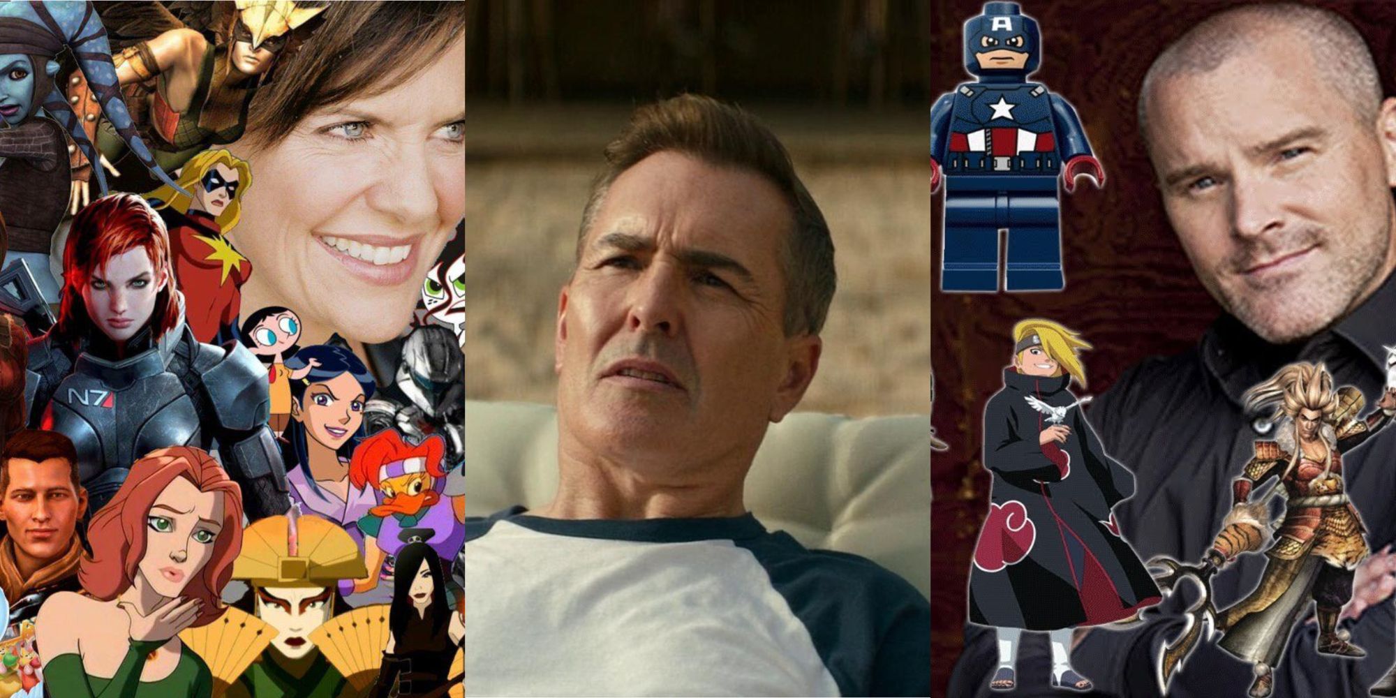 Jennifer Hale and Roger Craig Smith look down on Nolan North