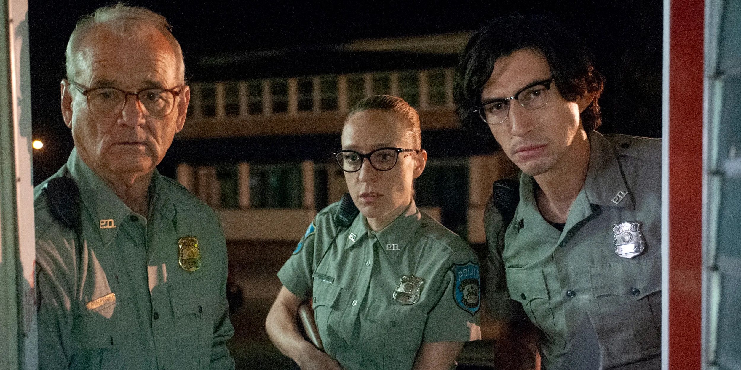 Bill Murray, Chloe Sevigny, and Adam Driver as cops in The Dead Don't Die