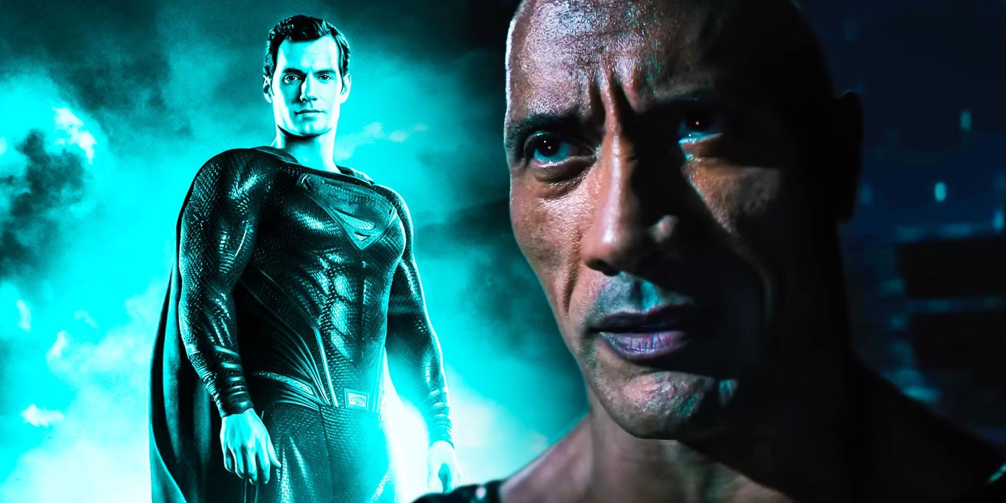 Dwayne Johnson As Black Adam Flying and Fighting with Henry Cavill