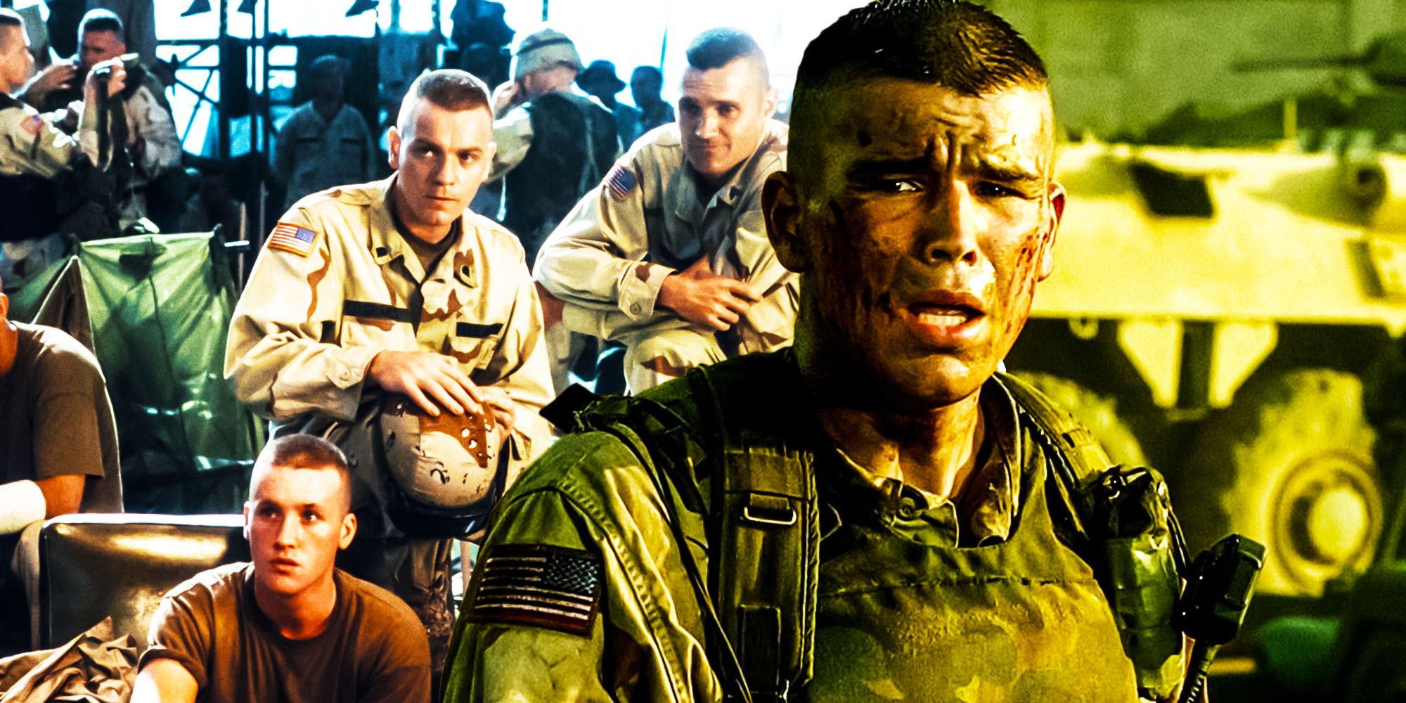 A blended image of the cast of Black Hawk Down