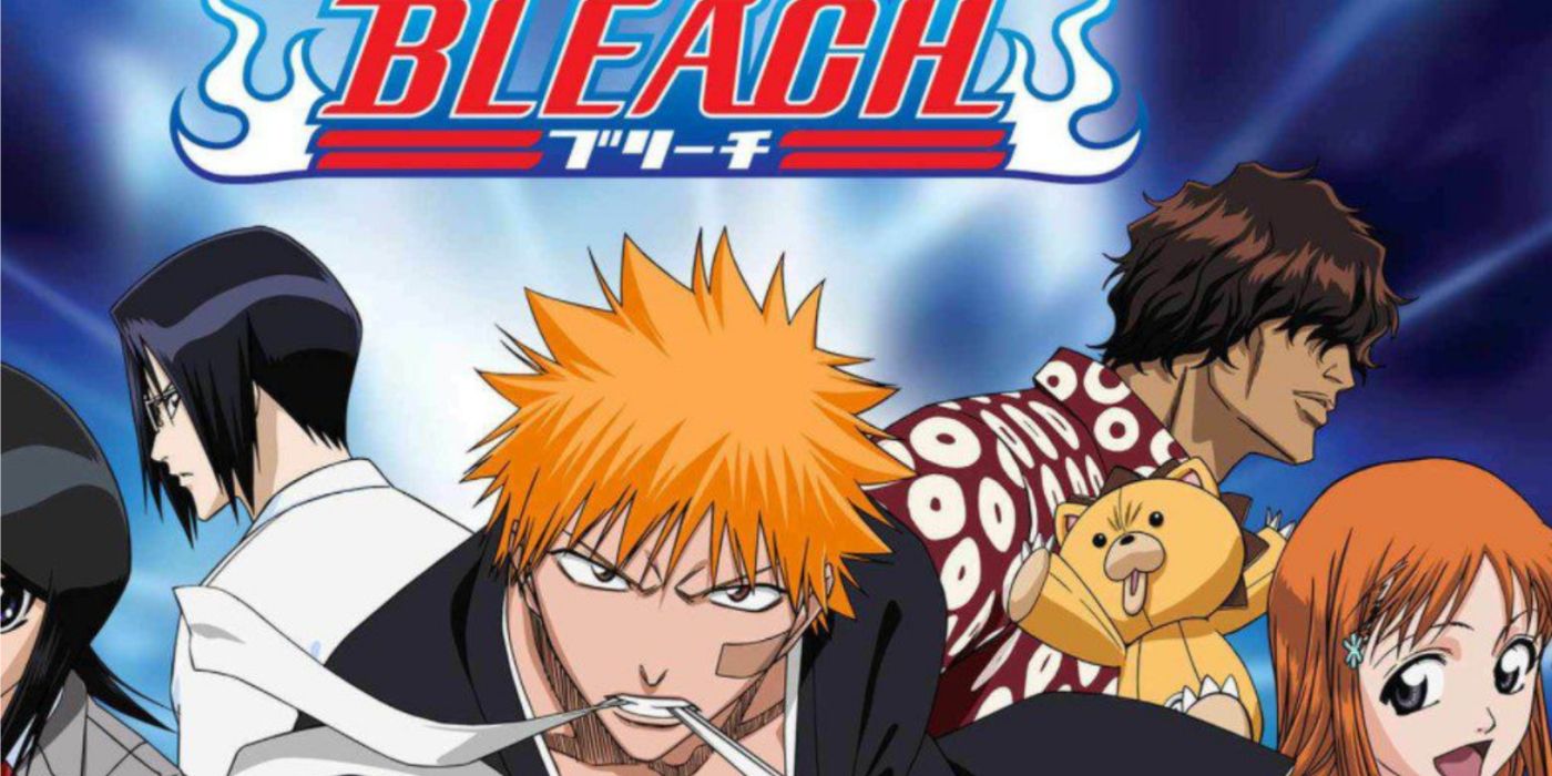 Arte chave do anime Bleach com o elenco principal de personagens.