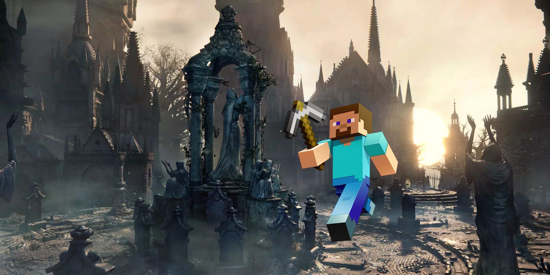 Bloodborne Screenshot with Minecraft Steve