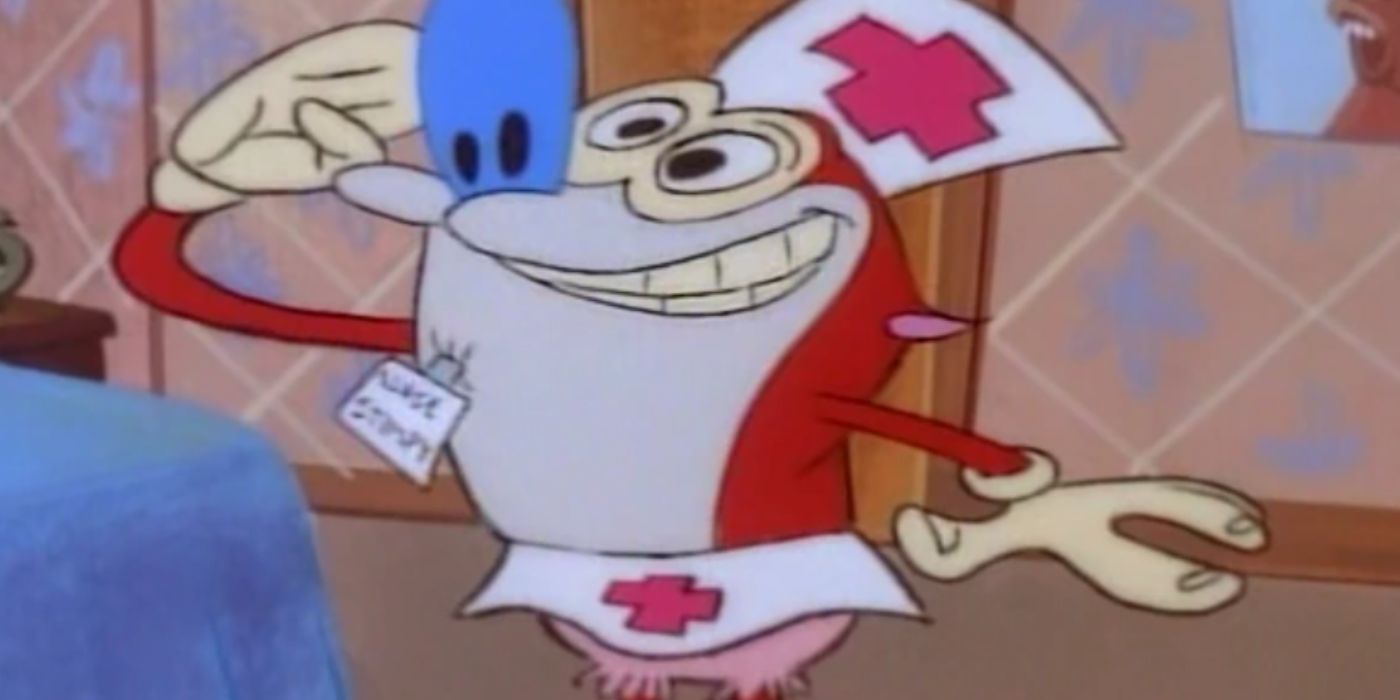 Stimpy dressed as a nurse.