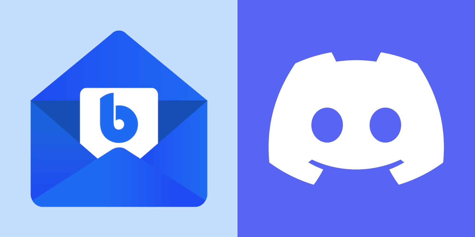 Split image showing the logos for the Blue Mail and Discord apps.