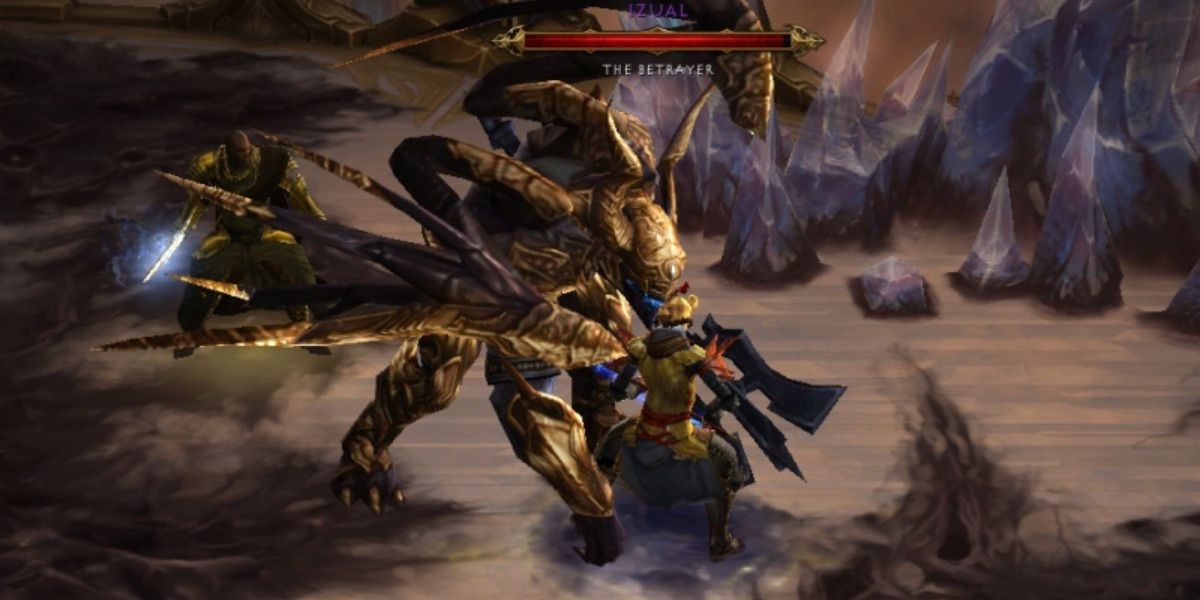Izual attacks the player character in Diablo III