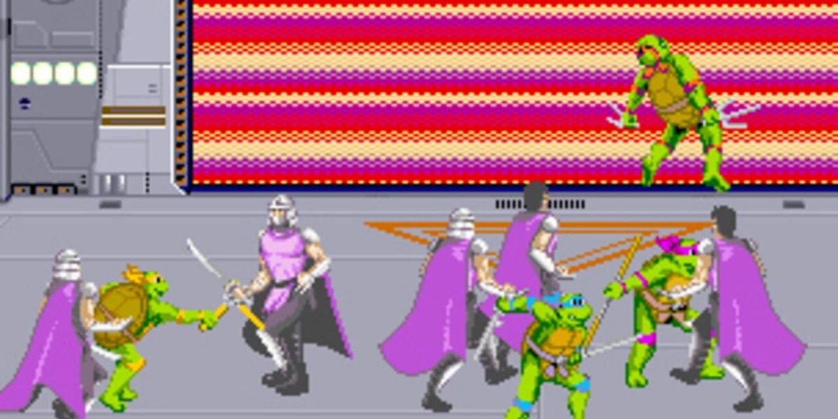 Shredder multiplies himself to fight the turtles in TMNT the Arcade Game