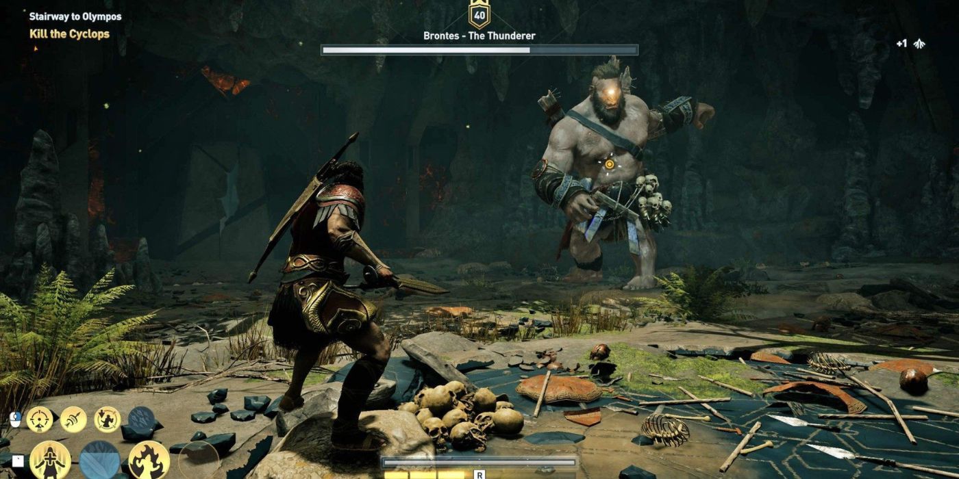 Aleksios battling Brontes the Thunderer in Assassin's Creed Odyssey