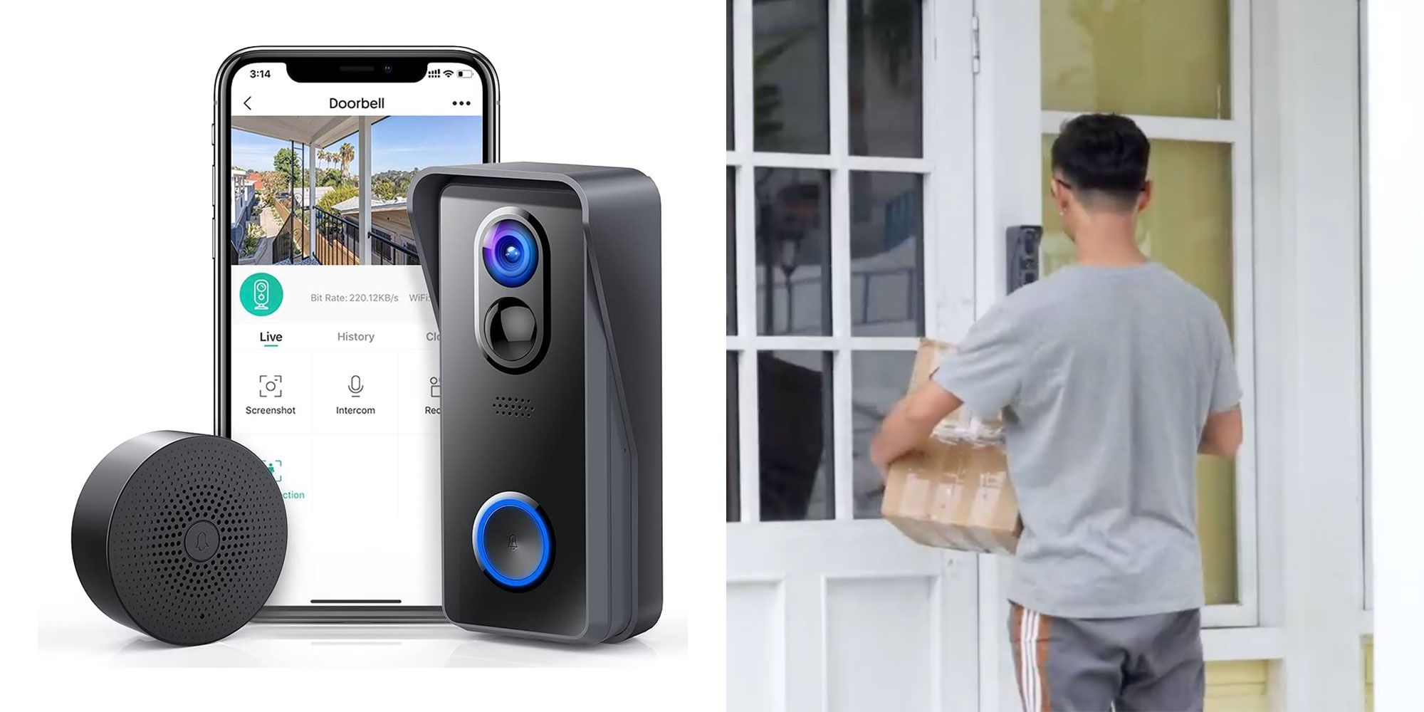 Product images of the CEYOMUR Wireless Doorbell Camera.