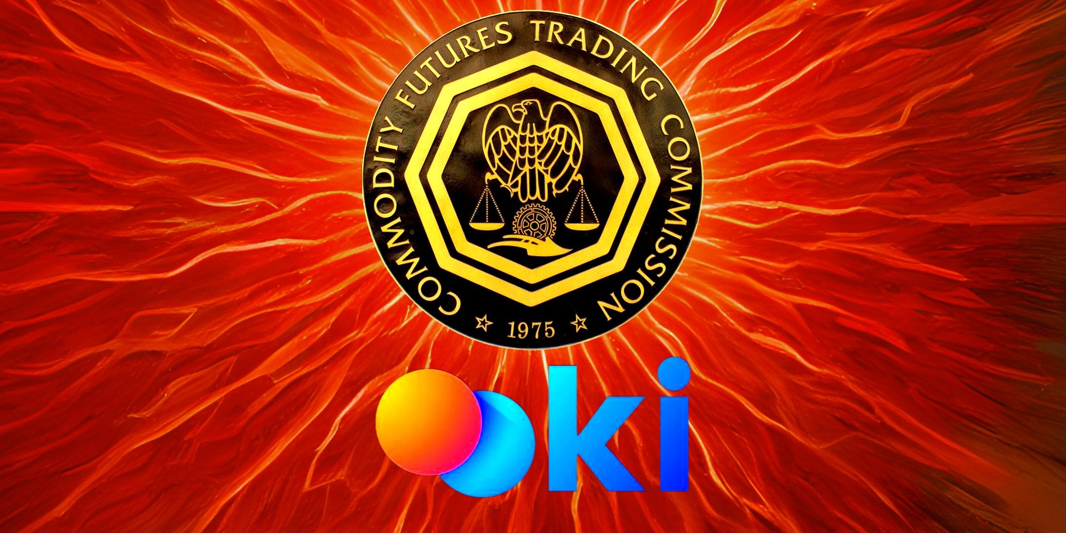CFTC logo over Ooki DAO logo over a red starburst background