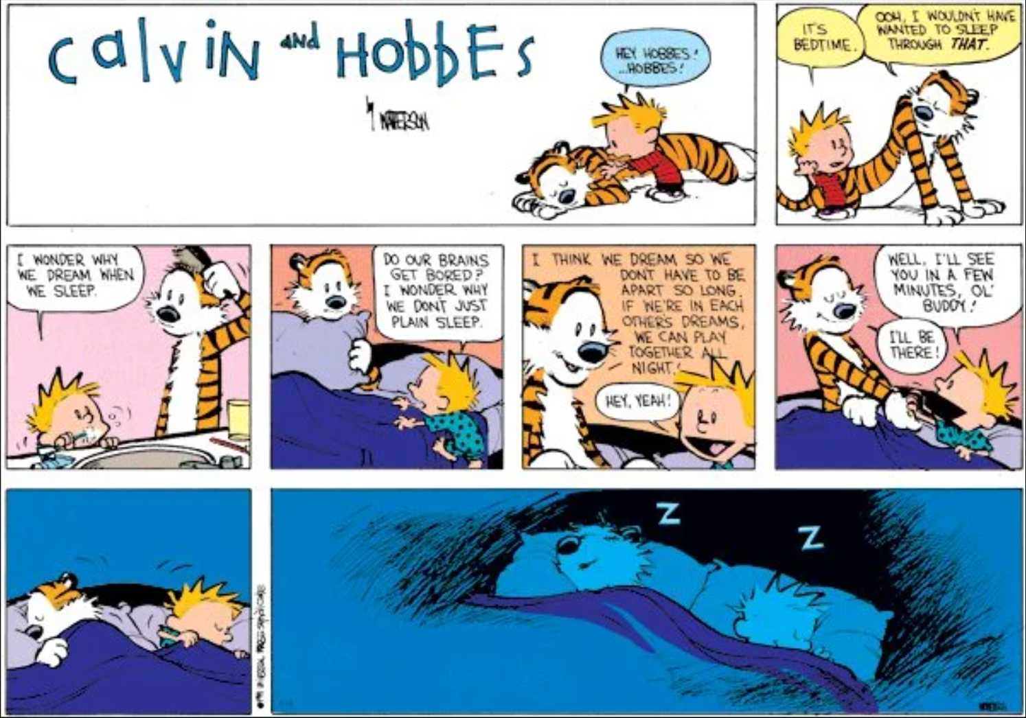 Tira dos sonhos de Calvin e Hobbes