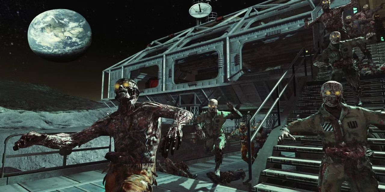 Zombies on the exterior of a base on the moon in Call of Duty Black Ops