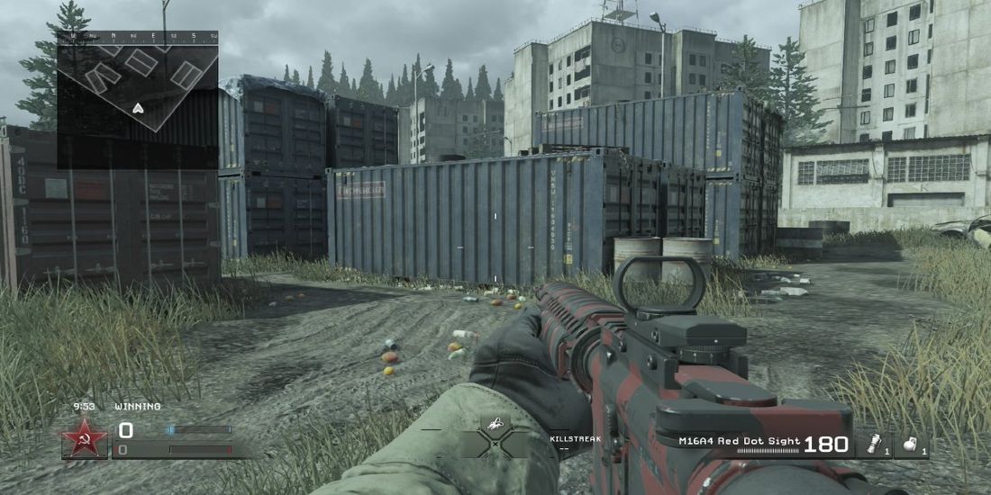 A screenshot form the Call of Duty multiplayer map Shipment.