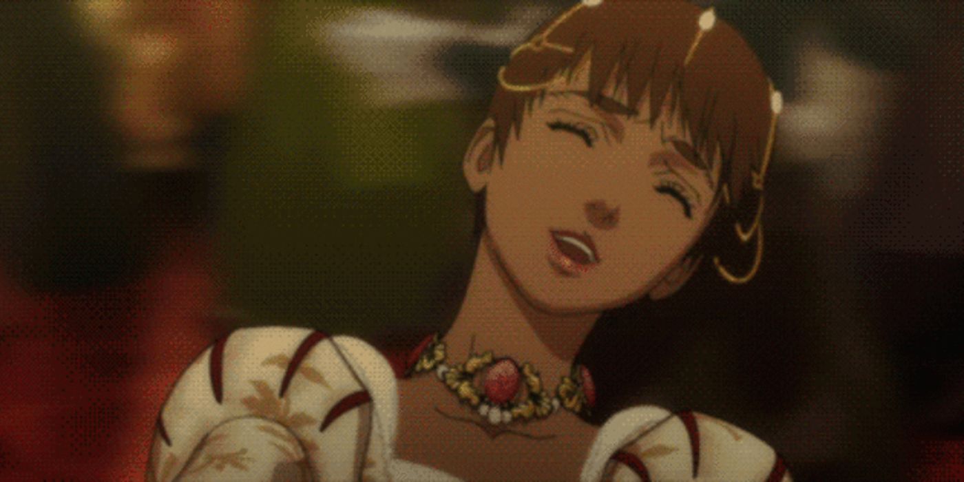 Casca dancing happily with Guts in the Berserk The Golden Age second anime movie