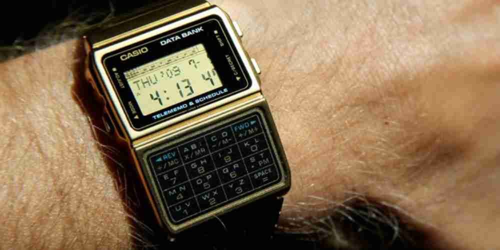 A Casio Databank watch on somebody's wrist.