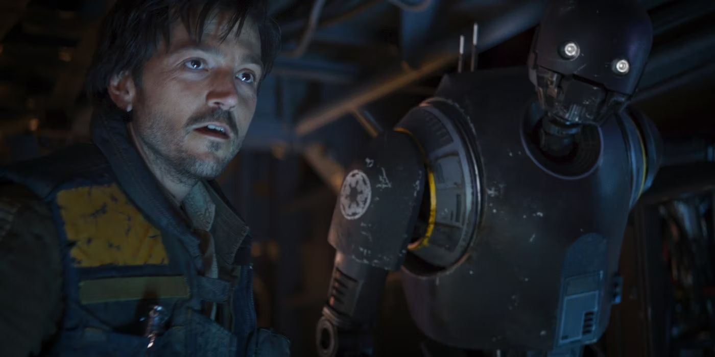 Cassian Andor and K-2SO in Rogue One.