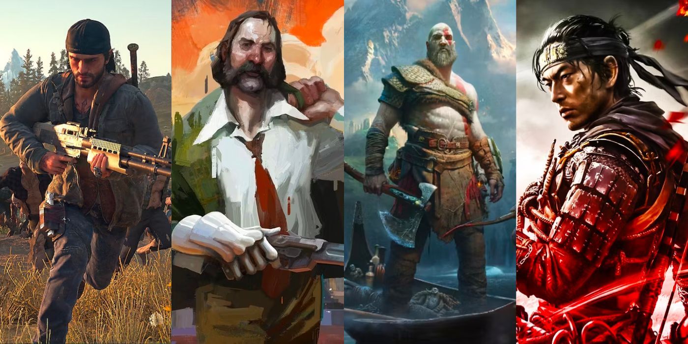 Four images showing characters from single-player video games