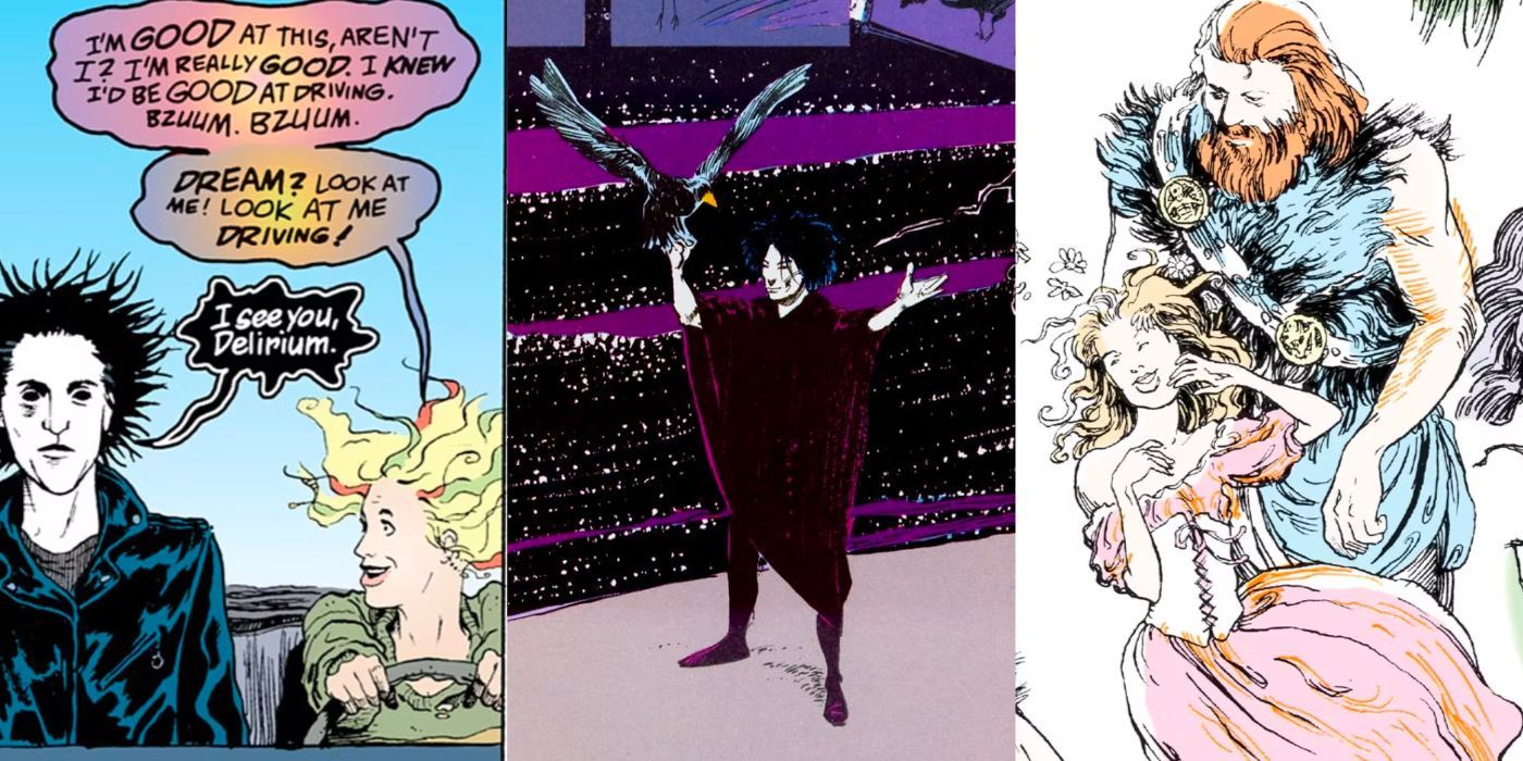 Three images showing characters from the Sandman comics.