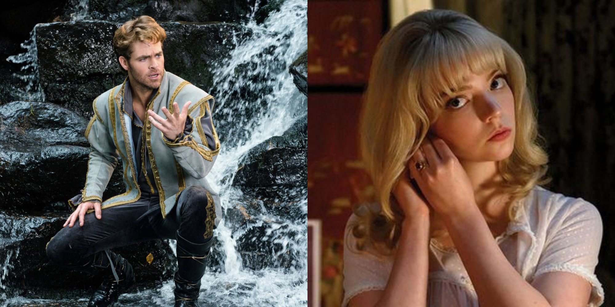 Split image showing the Prince in Into the Woods and Sandie in Last Night in Soho