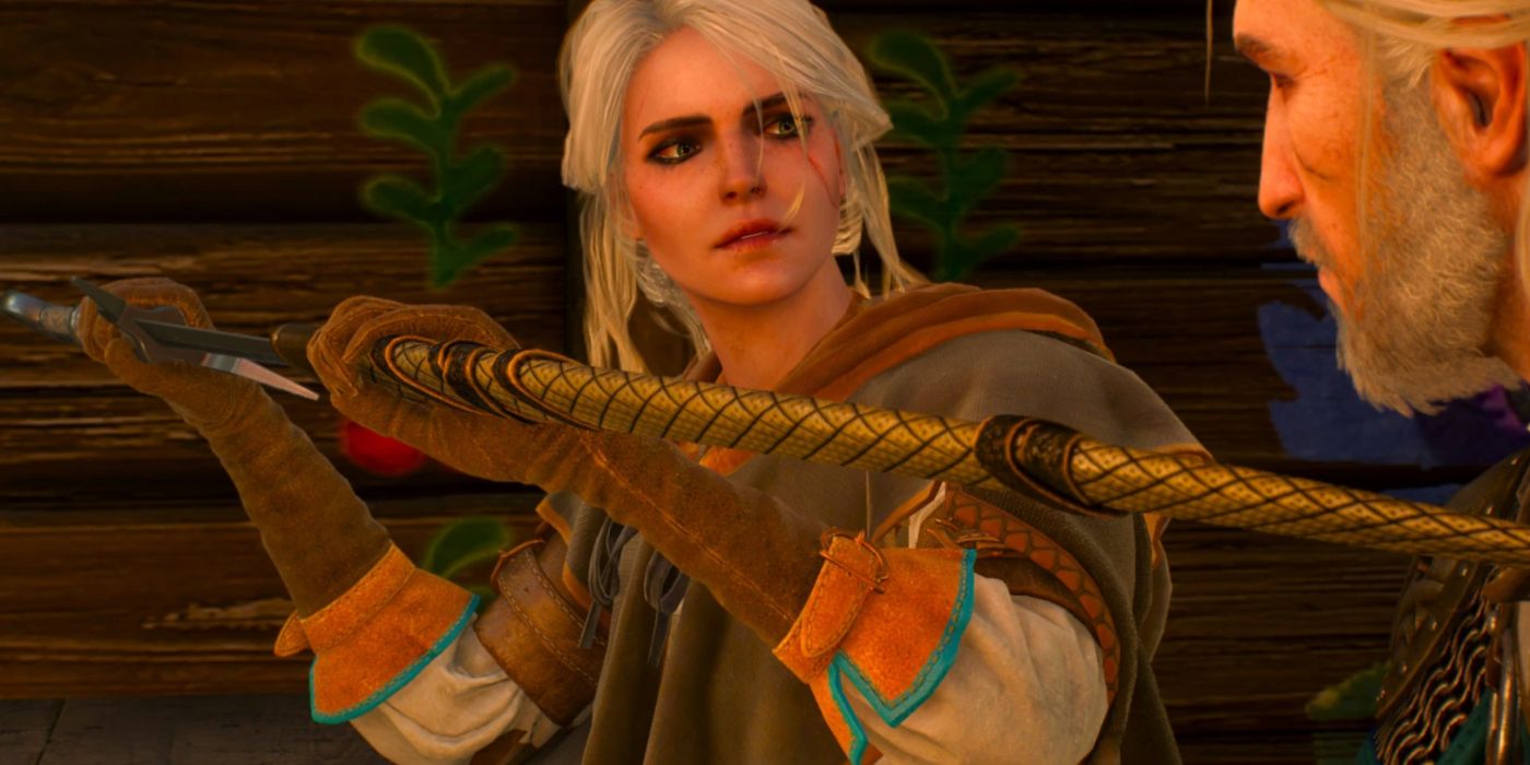 Ciri sheathing her sword in The Witcher 3: Wild Hunt.