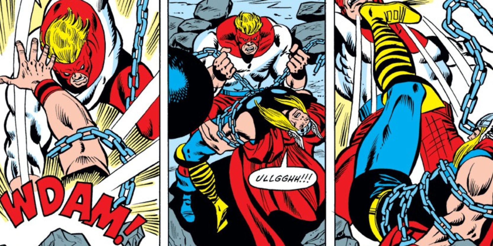 Piledriver fights Thor in Marvel Comics.