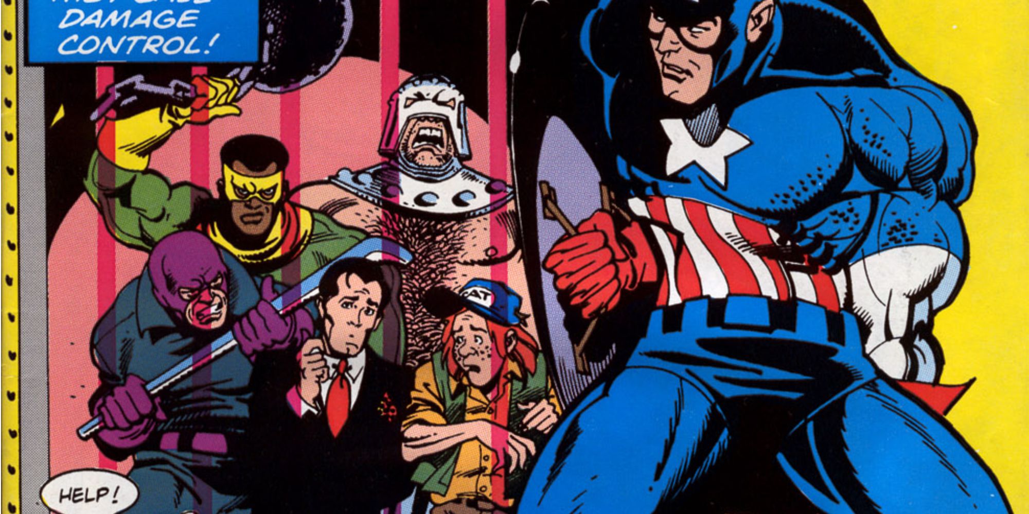 The Wrecking Crew threatens Damage Control in Marvel Comics.