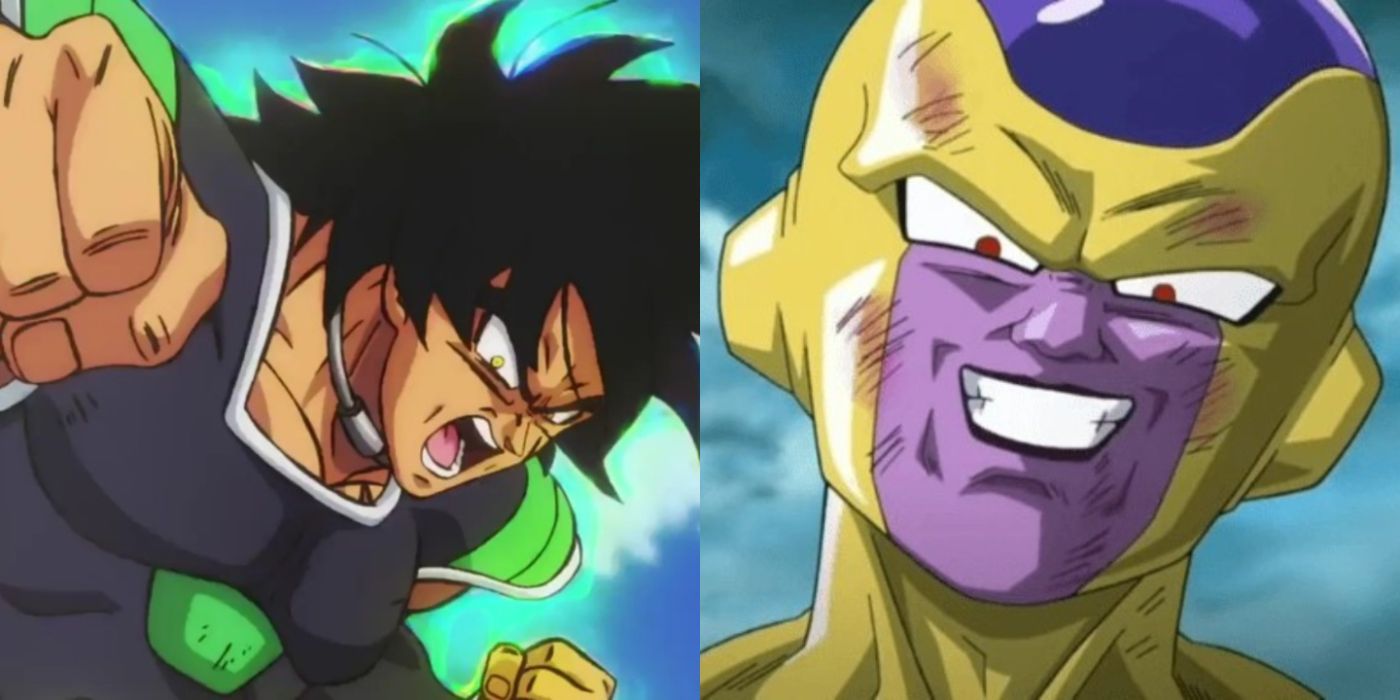 A split image of Broly from Dragon Ball Super: Broly and Frieza from Dragon Ball Z: Resurrection 'F'.