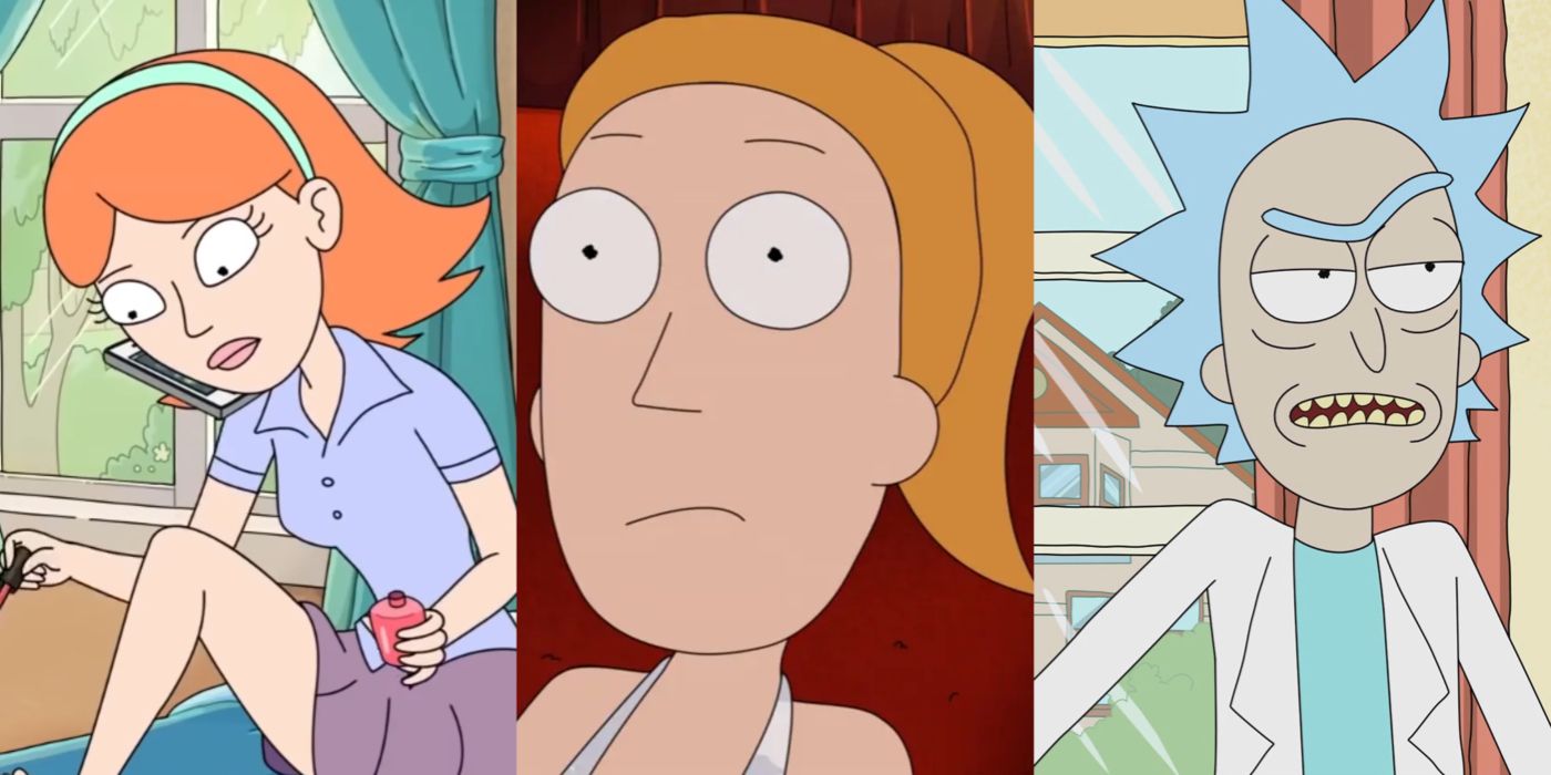 Split image of Jessica, Summer and Rick from Rick And Morty
