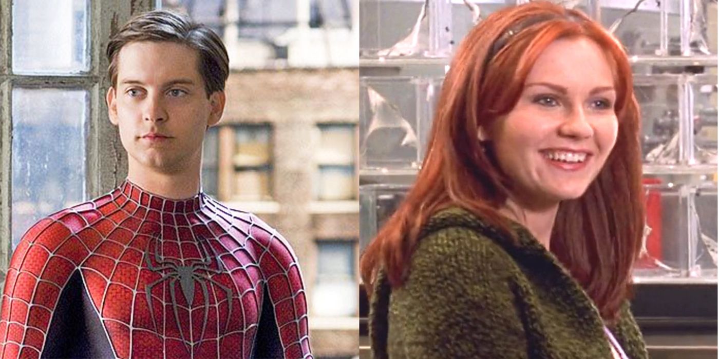 Peter Parker prepares to battle his enemies, and Mary Jane smiles at an off-screen Peter Parker.