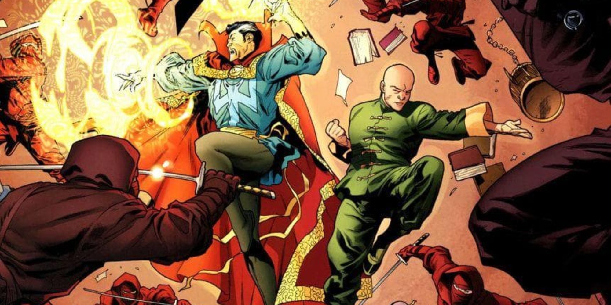 Doutor Estranho e Wong lutam contra a Mão na Marvel Comics.