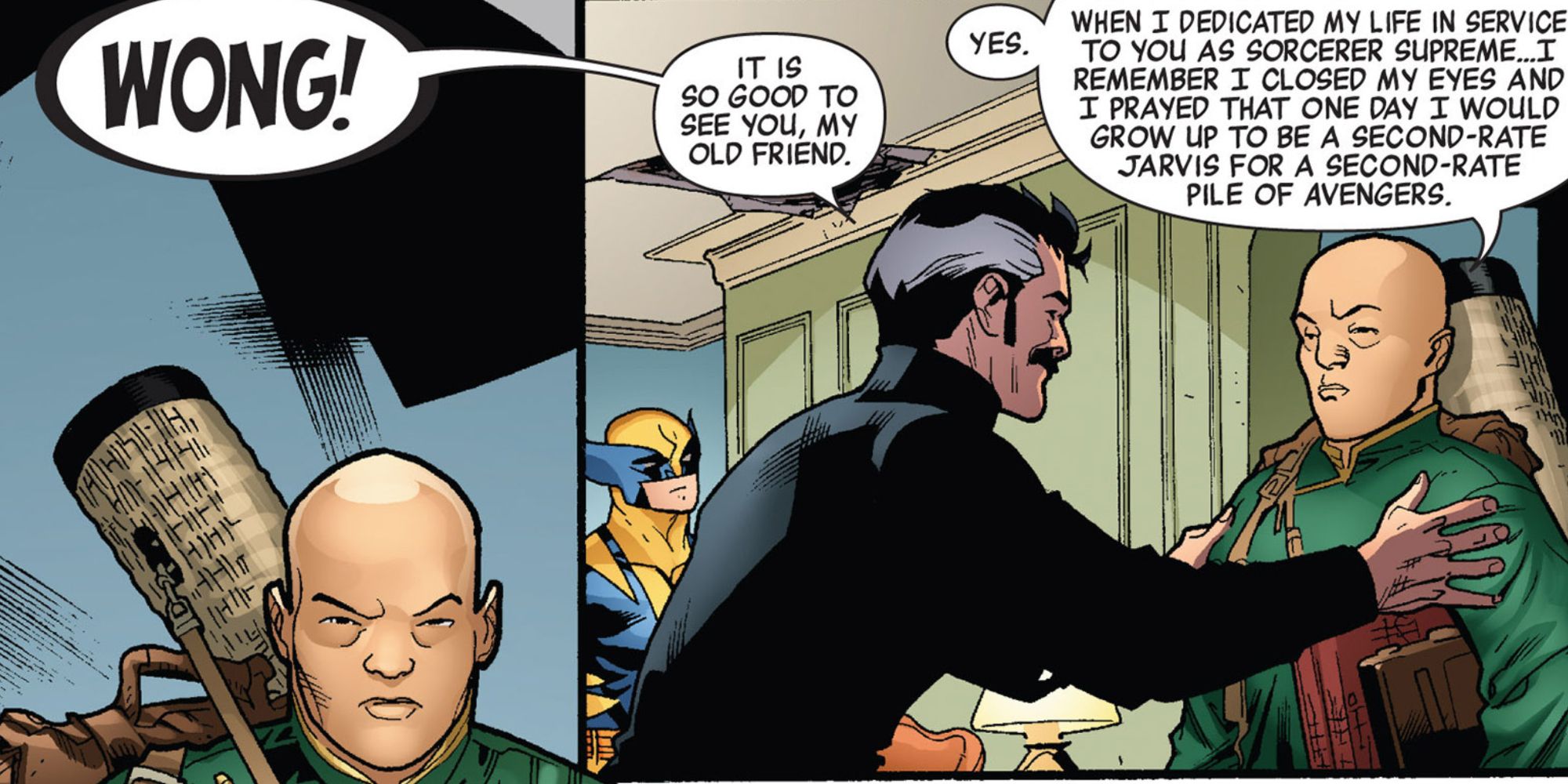 Wong fala com o Doutor Estranho nos quadrinhos dos Novos Vingadores.