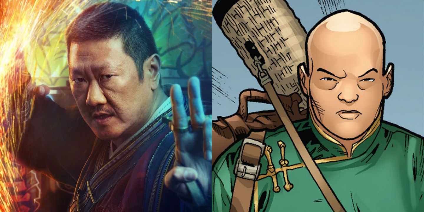 Split image of Wong from the MCU and from Marvel Comics.