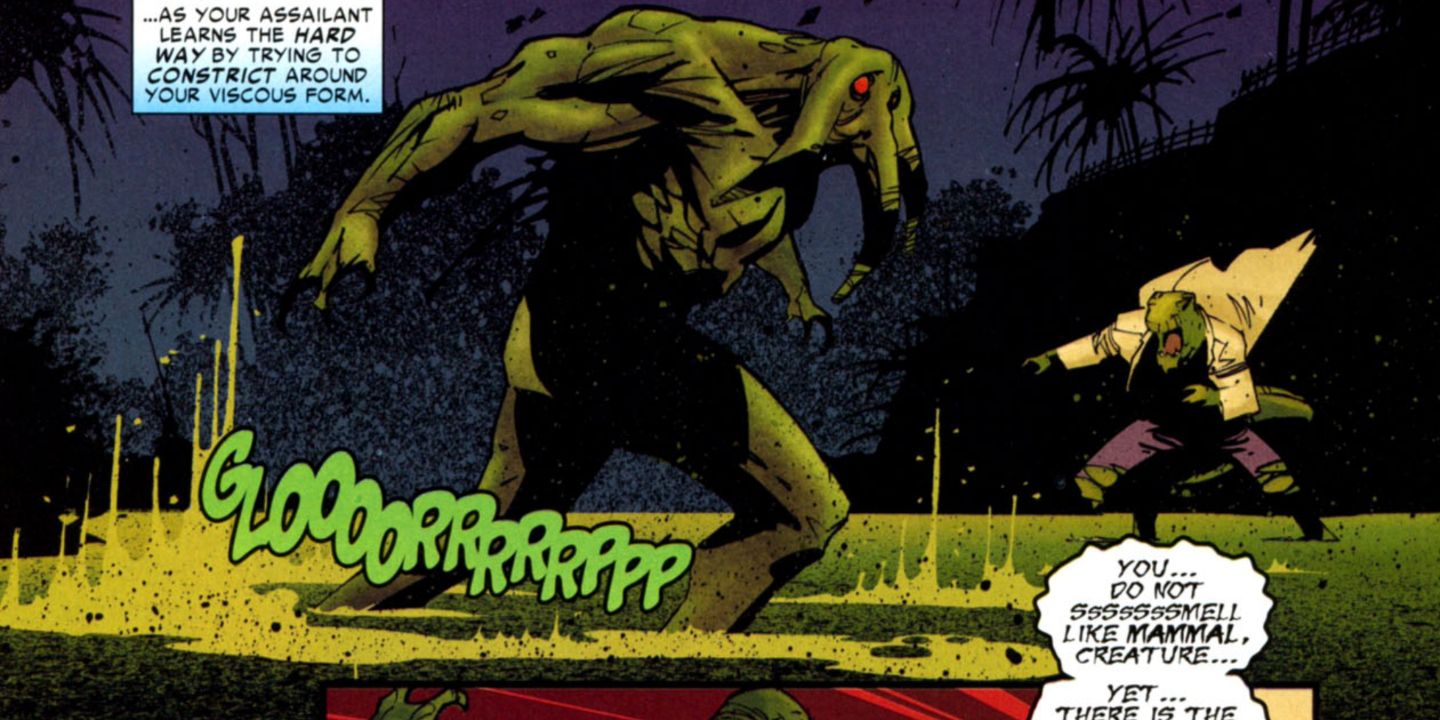 Man-Thing fights The Lizard in Marvel Comics.